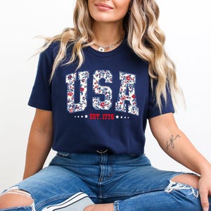Floral USA Est 1776 shirt, Floral USA, 4th of July shirt, Independence Day, Memorial Day shirt, Patriotic Women shirt, Floral patriotic image 3