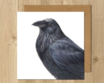 Raven Corvid Black Bird British Wildlife Animal Artist Greeting Card