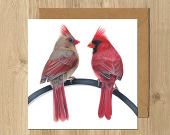 Northern Cardinals Bird Animal Artist Greeting Card  | Fathers Day | Dad Grandad Birthday Card