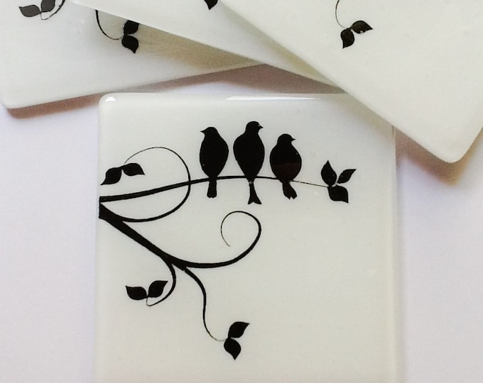 Handmade Glass Bird Silhouette Coasters, Custom Color, Non-Slip Bumper (Set of 2)