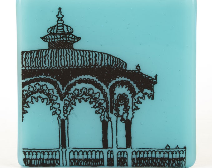 Bandstand Glass Coaster, Screen-printed fused glass tile