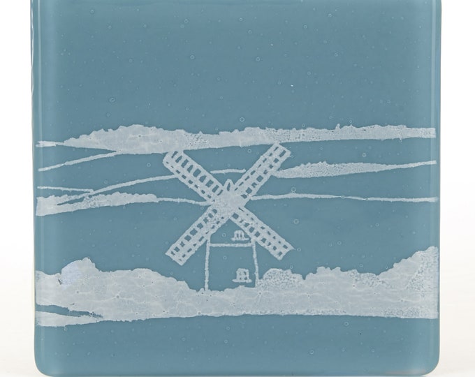 Windmill and South Downs Glass Coaster, Screen-printed fused glass