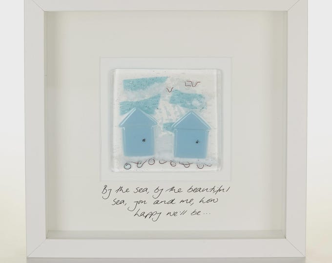 Fused Glass Beach Hut Picture, Framed Glass Tile