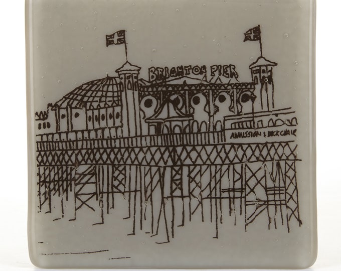 Palace Pier Glass Coaster, Brighton Seaside Screen-printed glass