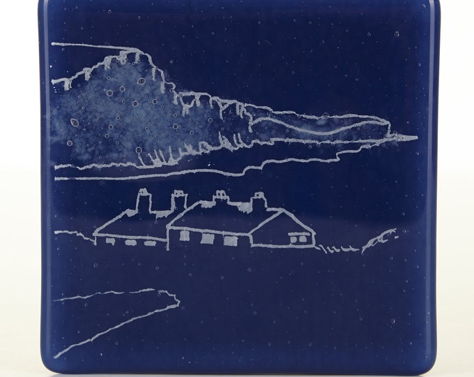 Cuckmere Have Glass Coaster, South Downs, Sussex Themed Drinks Holder, Made to order in your choice of colour