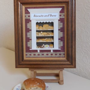 BISCUITS AND BUNS - miniature baker's shop window in 1/12th scale