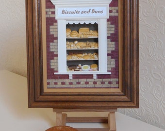 BISCUITS AND BUNS - miniature baker's shop window in 1/12th scale