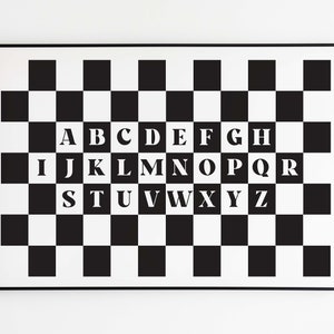 Alphabet Schachbrett Poster - Modern Schwarz und Weiß - Printable Download - ABC - Trendy Vintage Kinderzimmer Print - 24x36