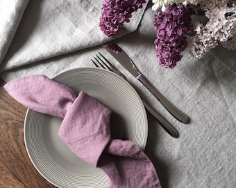 Linen napkin -table napkins-softened lilac color napkins for kitchen or dining table- wedding favor