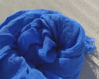 Pure linen scarf blue- men/ women- blue color shawl - long summer scarf- fashion trend- accessories- natural gauze linen scarf