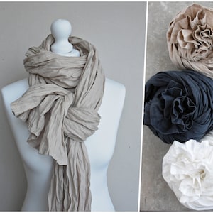 Linen scarf- Scarf women- Scarf men- Linen shawl- Bluish Grey/ Sand/ Off white- Custom colour linen- Summer scarf- Washed- Linen accessories