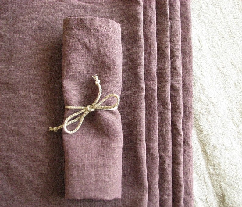 cotton napkin Easter decor Set of 6 aubergine color washed linen napkins cottage chic feast napkin dining table napkin rustic