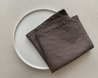 Brown linen napkins set of 4, washed daily table serving napkins, handmade country chic style napkins, gift for her