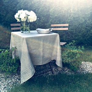 Dining/ kitchen table serving- vintage looks -washed linen tablecloth- eco friendly- decorative- pure linen cloth- table linens- custom size