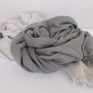 Grey natural linen scarf, unisex scarf, all seasons, travel essentials, pure linen, trending item, fringed scarf, gift idea, accessories image 2