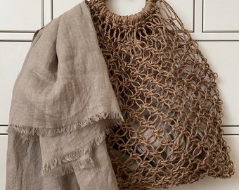 Natuurlijke linnen sjaal, geschikt voor alle seizoenen, pure linnen sjaal, bruin/grijze sjaal, unisex, herensjaal, damessjaal, sjaal met franjes, cadeau-idee, accessoires