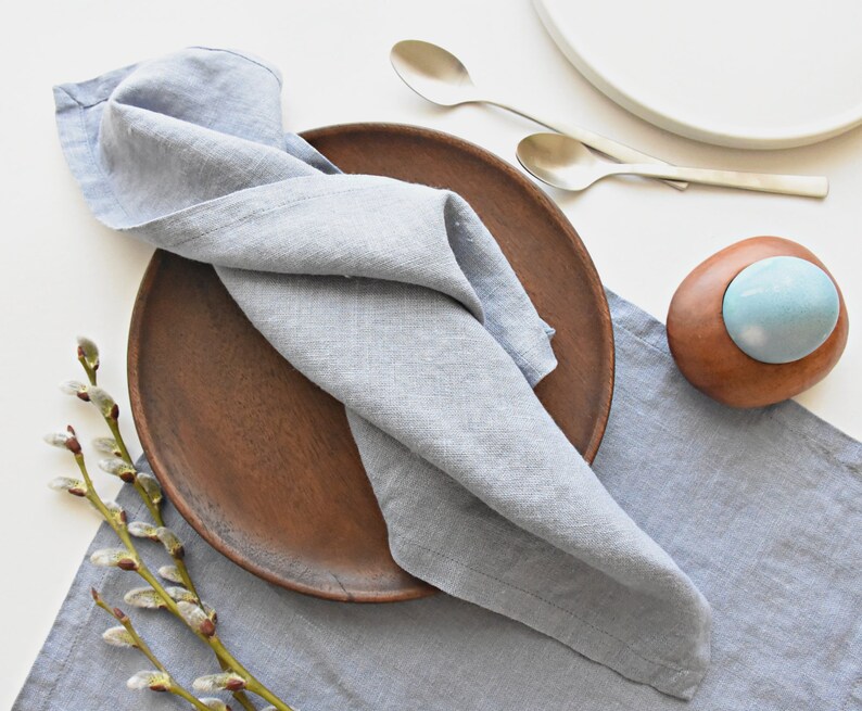 Blue Linen Napkins Set of Napkins Table Serving Napkins Etsy