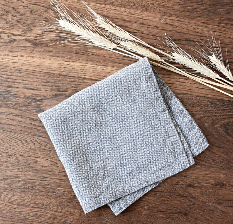 Natural linen napkins set Blue linen napkins patterned linens home table serving holiday trends provence style table decor napkins image 3