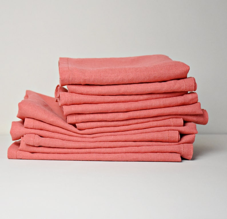 Set of Coral Linen Napkins Table Serving Napkins Softened Etsy