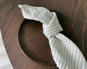 Linen napkins- stripped linen cloth napkins- set of 6- dinner napkins- gift- mitered corners napkins- washed linen napkins- table runner