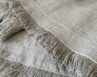 Linen Blanket, Natural Linen Blanket, Linen Throw, Linen Bed Cover, Rough Flax linen Fabric, Embroidered Blanket, Bohemian & eclectic style