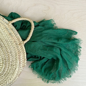 Solid green linen scarf -summer/spring scarf -fashion trend- for men or women -scarf linen- gauze scarves- linen accessories- handmade- gift
