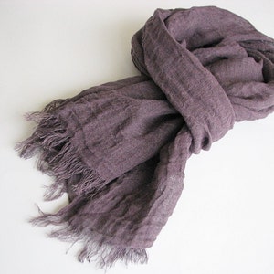 Linen scarf men/ women eggplant/ aubergine color shawl spring/ summer accessories gauze image 5