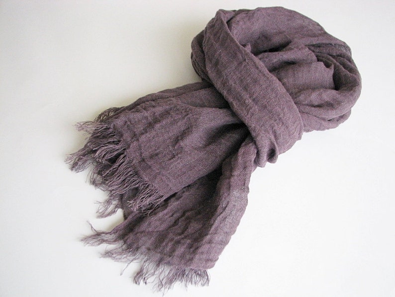 Linen scarf men/ women eggplant/ aubergine color shawl spring/ summer accessories gauze image 5