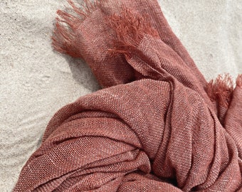 Burnt Orange Brown Natural Linen Scarf -Unisex- Men/ Women Accessories for All Seasons- Fashion Trend
