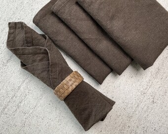 Brown linen napkins set of 4, washed daily table serving napkins, handmade country chic style napkins, gift for her