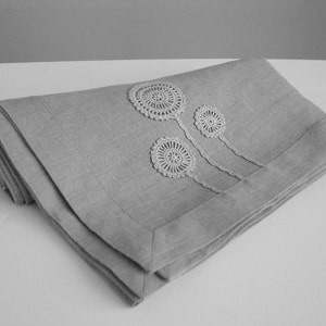 Linen tablecloth square from natural gray linen fabric with handmade crochet decor custom size gift idea Gift for her image 3