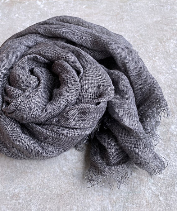 Bufanda gris bufanda de tela de lino de gasa estilo - Etsy España