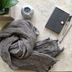 Natural linen scarf soft scarf all seasons scarf trending item long scarf men/ women scarf unisex custom color scarf linen shawl dark grey