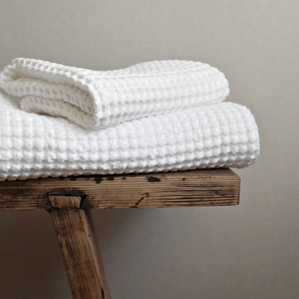 Linen bath towel- large sauna/ spa towel- gift- white- waffle towel