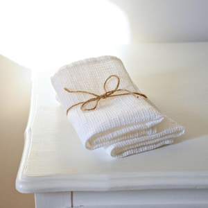 Set of 2- linen hand towels for bathroom- waffle fabric- bath towels- quest towels- small face towels- pure linen- white- washcloths- gift