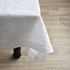 White linen tablecloth- square tabletop linen- café tablecloth -wedding gift - small tablecloth- with mitred corners- tablecloth linen