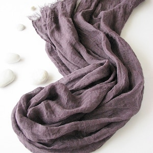 Linen scarf men/ women eggplant/ aubergine color shawl spring/ summer accessories gauze image 4