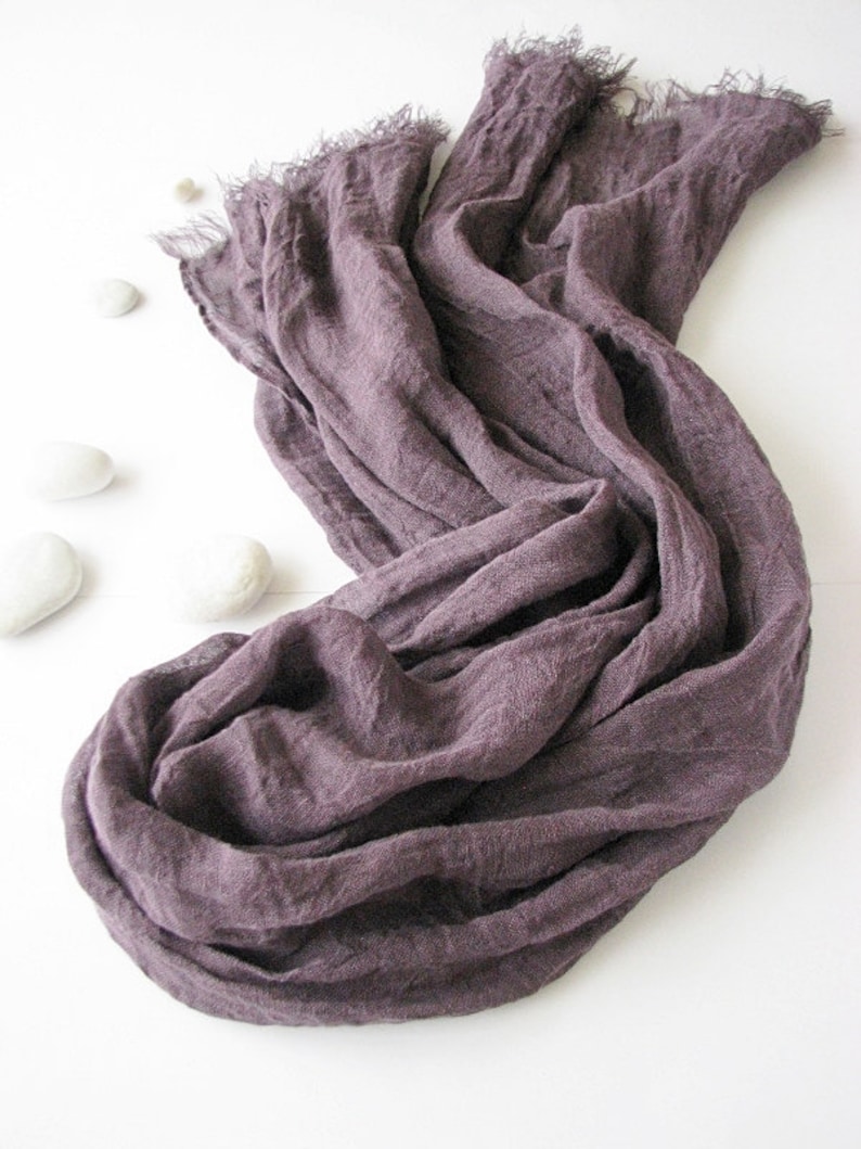 Linen scarf men/ women eggplant/ aubergine color shawl spring/ summer accessories gauze image 4