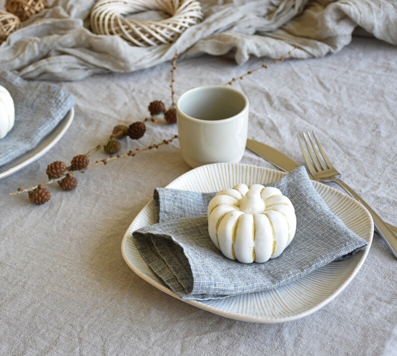 Natural linen napkins set Blue linen napkins patterned linens home table serving holiday trends provence style table decor napkins image 5