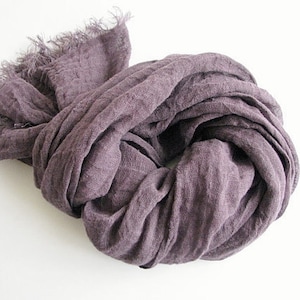 Linen scarf men/ women eggplant/ aubergine color shawl spring/ summer accessories gauze image 2