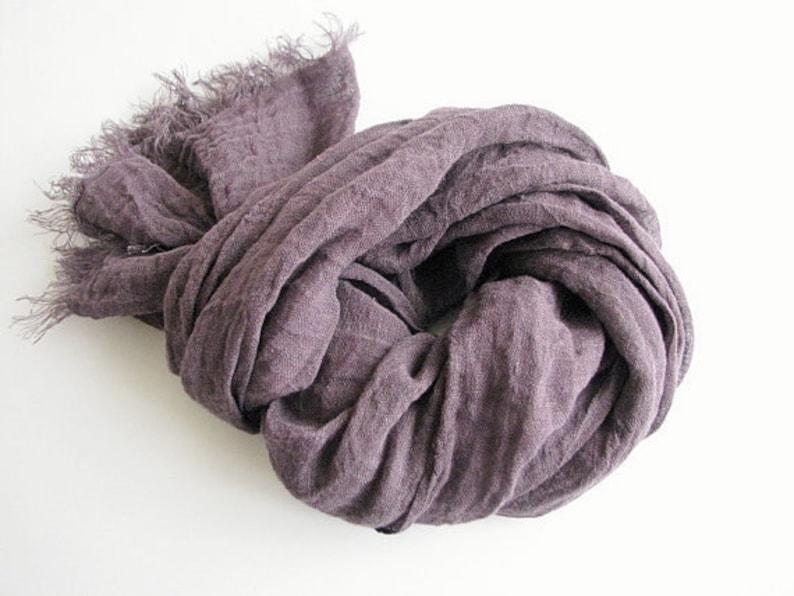 Linen scarf men/ women eggplant/ aubergine color shawl spring/ summer accessories gauze image 2