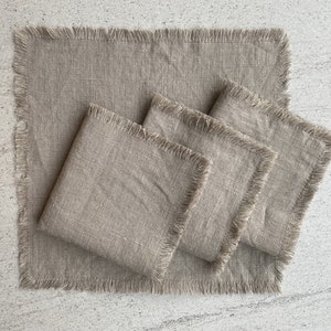 Linen placemats, set of washed linen placemats, rough linen, rustic placemats, dining table serving, table napkins, set of, fringed napkins