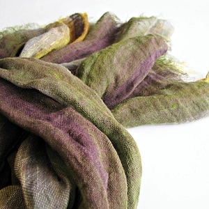 Linen scarf striped- men/ women- multicolor shawl- brown/ eggplant/ aubergine/ green/ yellow colors- accessories