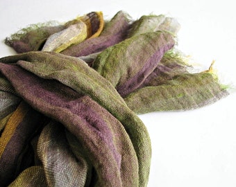 Linen scarf striped- men/ women- multicolor shawl- brown/ eggplant/ aubergine/ green/ yellow colors- accessories