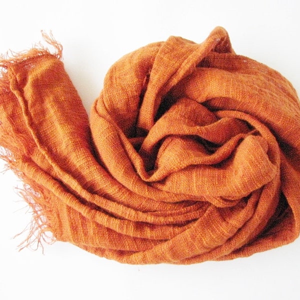 Orange brown natural linen scarf -unisex- men/ women accessories for all seasons- fashion trend