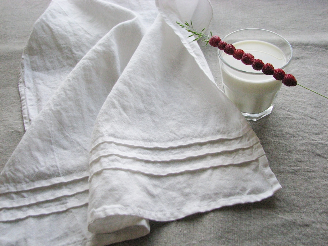 White Linen Tea Towels Kitchen Favors Hand Towel Set of 2 Etsy