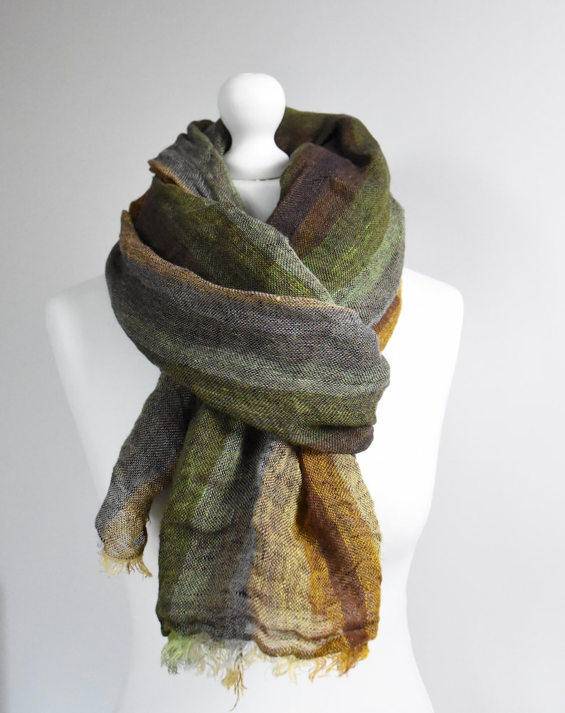 Linen Scarf Striped- Men/ Women- Multicolor Shawl- Brown/ Eggplant ...