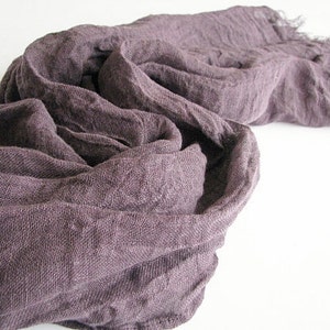 Linen scarf men/ women eggplant/ aubergine color shawl spring/ summer accessories gauze image 3