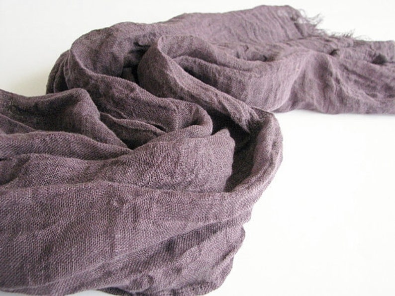 Linen scarf men/ women eggplant/ aubergine color shawl spring/ summer accessories gauze image 3