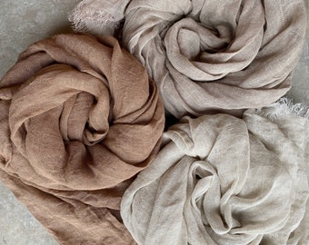 Linen scarf- beige/ sand/ brown colour- gauze linen scarf -all seasons scarf- trending item- women/ men scarf- custom colour scarf- gift